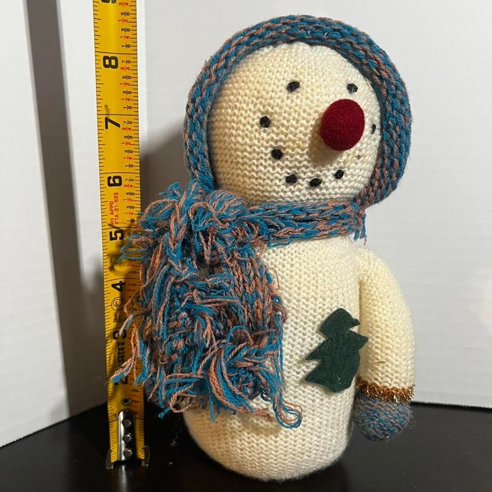 Cozy Knit Snowman Stuffed Figurine Weighted Pellet Bottom Winter Holiday 9”